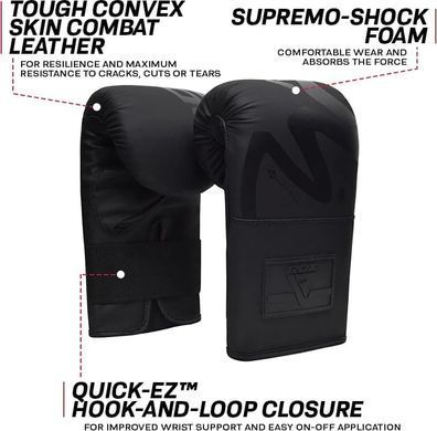 Боксерські рукавиці RDX BOXING BAG MITTS F15 чорний 4 унцій BMR-F15MB