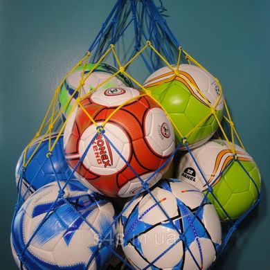 Сетки для переноски мячей "СТАНДАРТ", на 5 мячей, шнур – 3,5 мм желто-синяя 10287