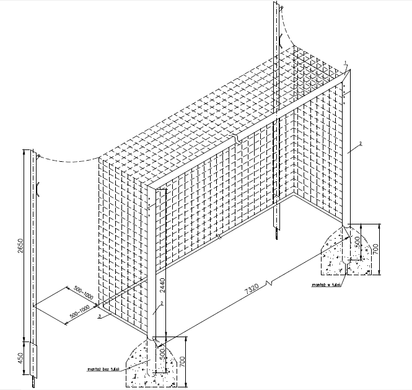 Алюминиевые футбольные ворота 7,32x2,44 c растяжками, стационарные - гильзи/для бетонирования RS0072B RS0072B