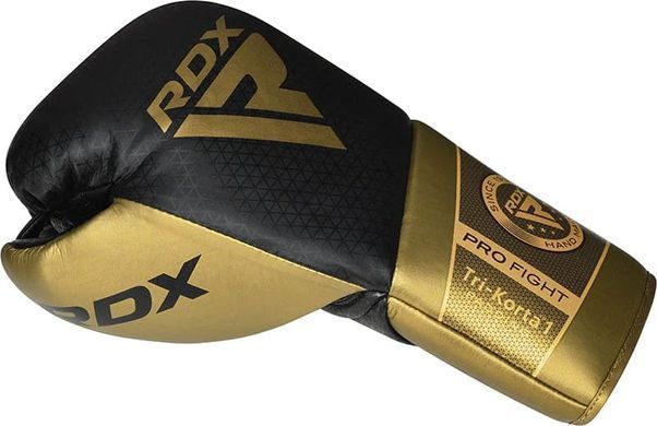 Боксерські рукавиці RDX BOXING GLOVES MARK PRO FIGHT TRI KORTA 1 чорний, золотий  BGM-PFTK1G