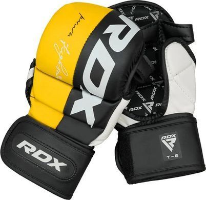 Тренировочные перчатки RDX GRAPPLING GLOVES REX T6 PLUS черный, желтый, белый XL (GGR-T6Y) GGR-T6Y