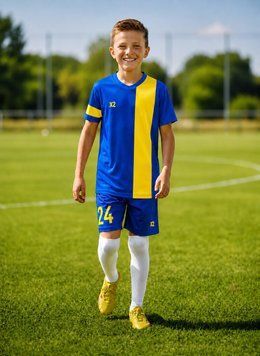 Дитяча футбольна форма X2 League (футболка+шорти), розмір M (синій/жовтий) DX2001B/YE
