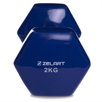 Гантеля з вініловим покриттям Zelart TA-2777-2 1шт x 2кг, синій TA-2777-2(B)