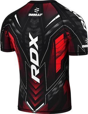 Футболка компресійна RDX COMPRESSION SHIRT HALF SLEEVES IMMAF-1 чорний, червоний L CSH-IMF-1R