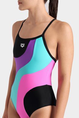 Купальник закритий для жінок Arena MULTI SLICES SWIMSUIT LIGHTDRO чорний, бузковий, бірюзовий, рожевий Жін 40 00000033510