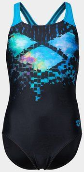 Купальник закритий для дівчат Arena MULTI PIXELS SWIMSUIT SWIM PRO чорний, синій, блакитний Діт 128с 006679-580