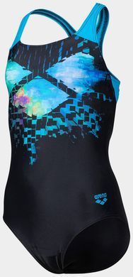Купальник закритий для дівчат Arena MULTI PIXELS SWIMSUIT SWIM PRO чорний, синій, блакитний Діт 128с 006679-580
