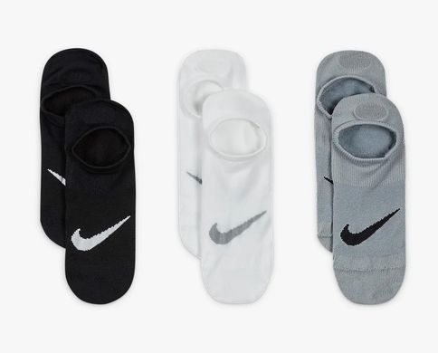 Шкарпетки Nike U NK EVERYDAY PLUS LTWT FOOTIE 3PPK чорний, білий, сірий Жін 34-38 00000021022